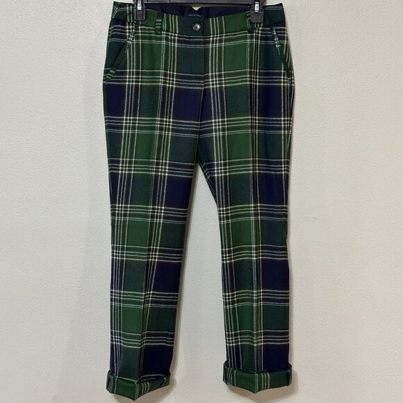 Green and Navy Tartan Plaid Lined Pants Size 8 - Picture 2 of 12